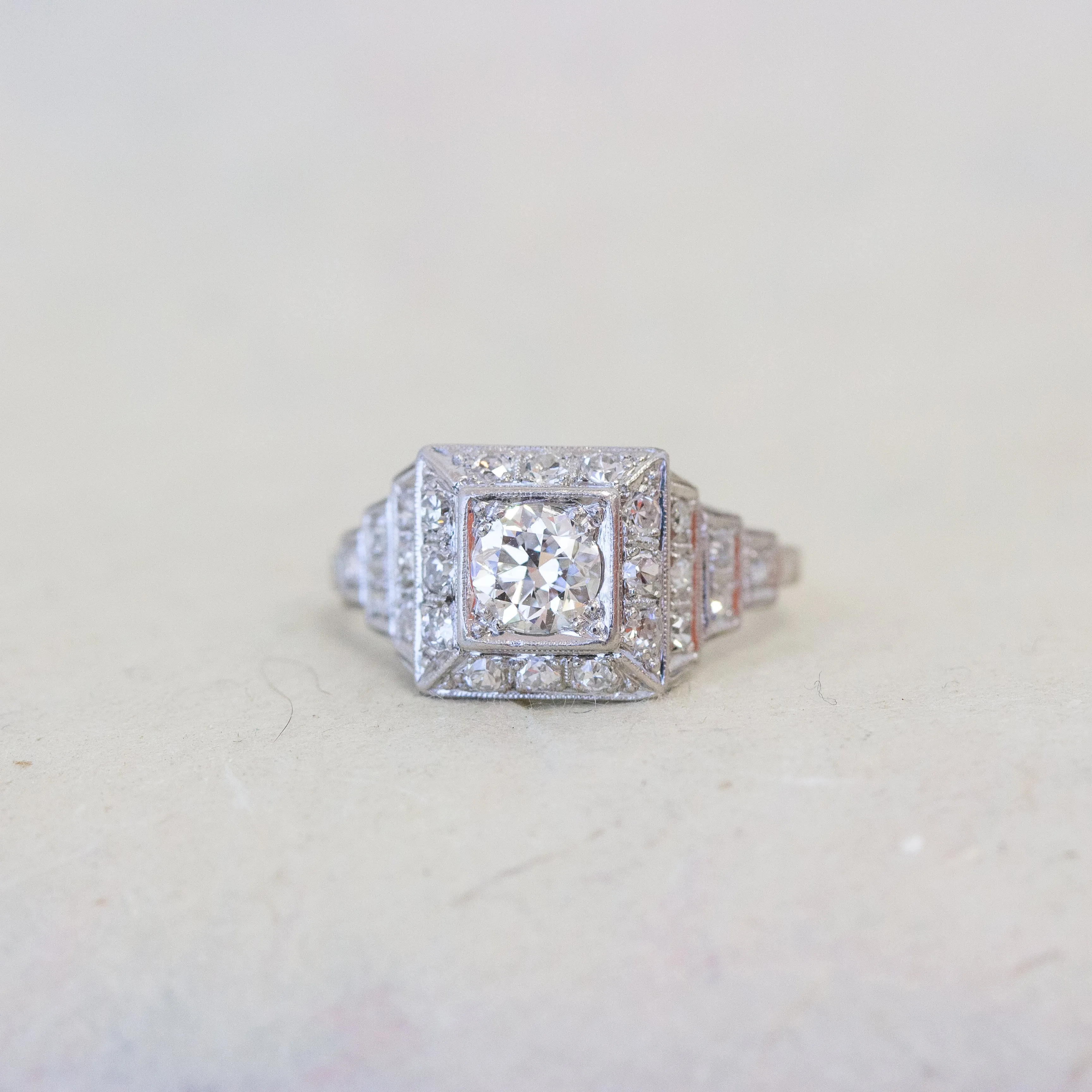 Art Deco Diamond Stairstep Engagement Ring, Platinum