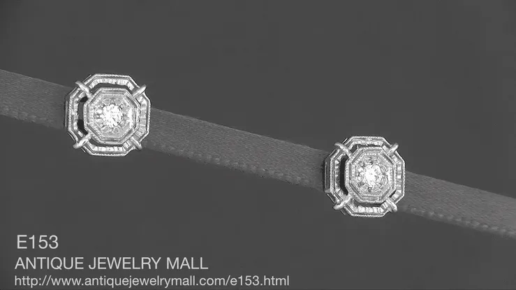 Art Deco Diamond Stud Earrings in 18 Karat White Gold