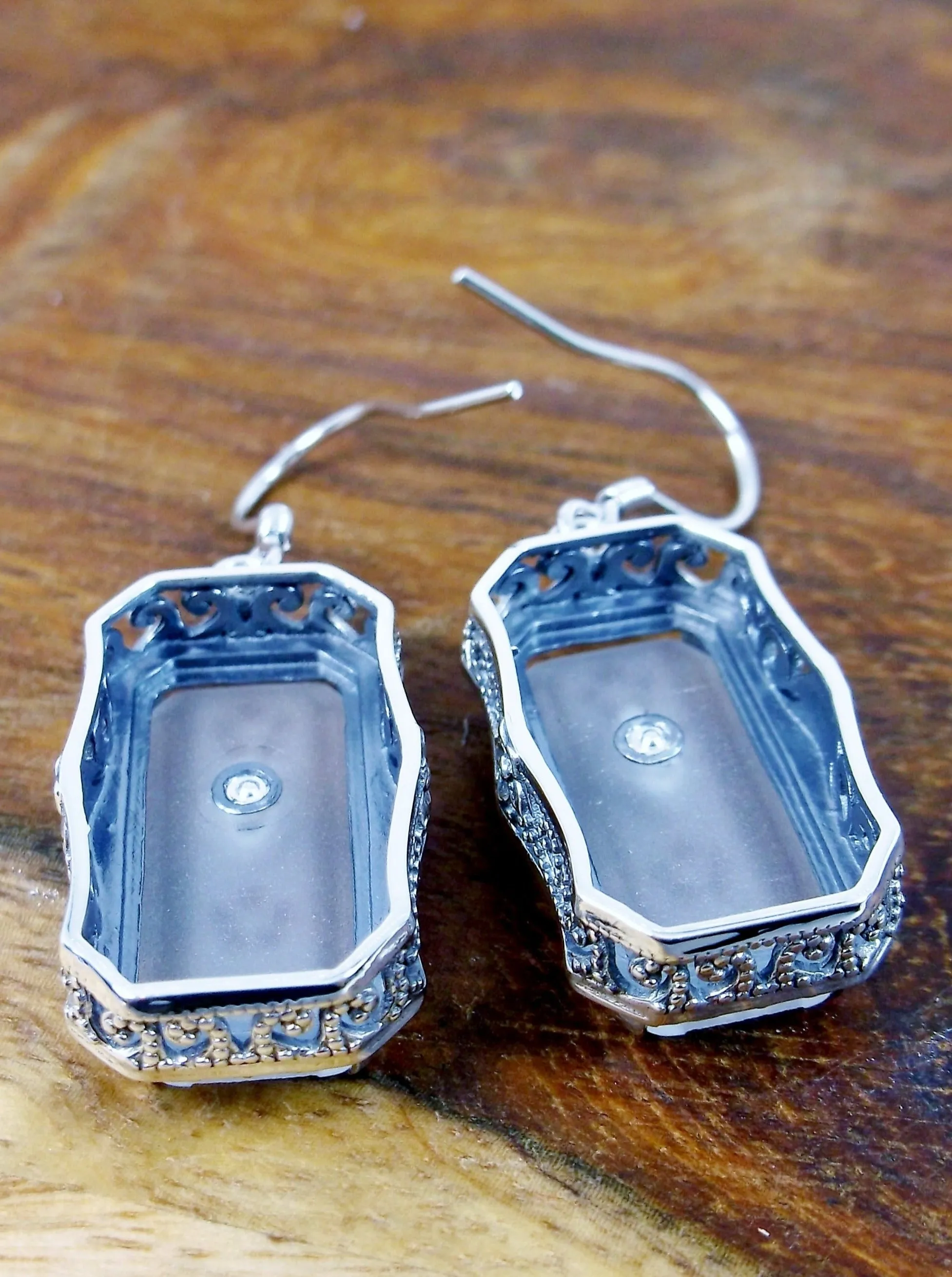 Art Deco Earrings, White Frosted Camphor Glass Jewelry #E232