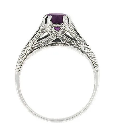 Art Deco Filigree Engraved Amethyst Promise Ring in Sterling Silver