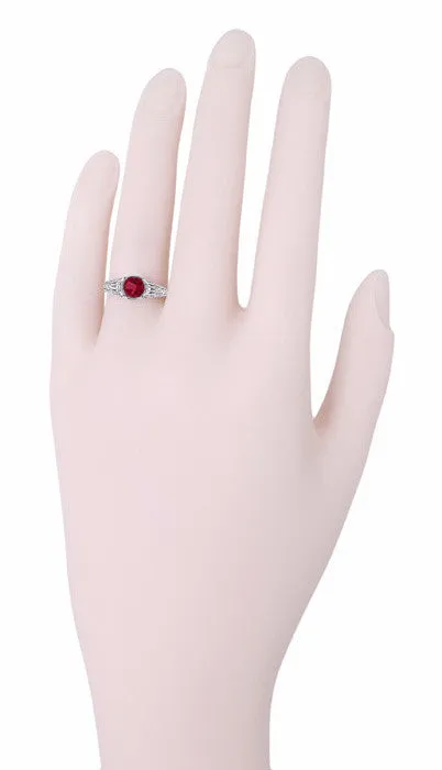 Art Deco Filigree Engraved Ruby Promise Ring in Sterling Silver