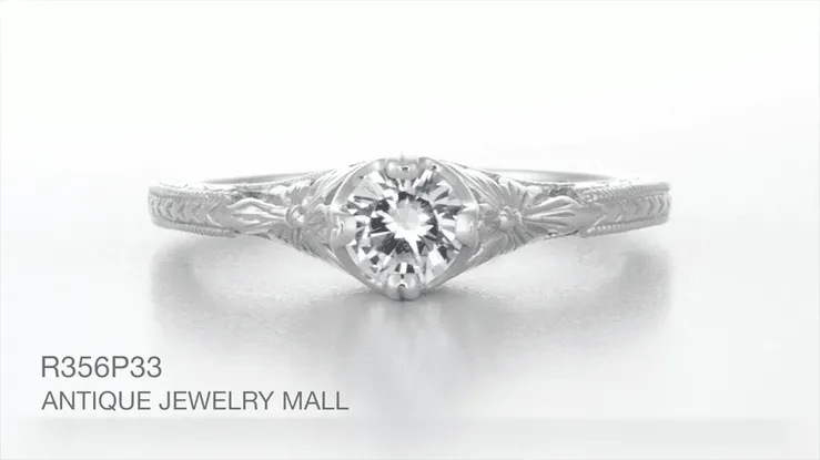Art Deco Filigree Flowers and Wheat 1/3 Carat Engraved Engagement Ring Setting in Platinum