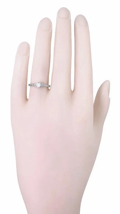 Art Deco Filigree Flowers and Wheat 1/4 Carat Diamond Engraved Engagement Ring in White Gold