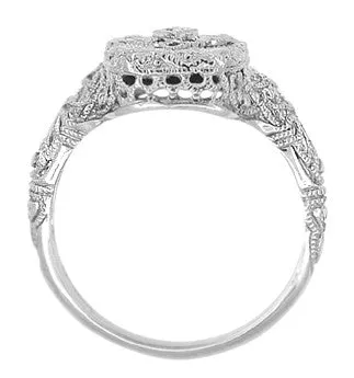 Art Deco Filigree Onyx and Diamond Ring in Sterling Silver