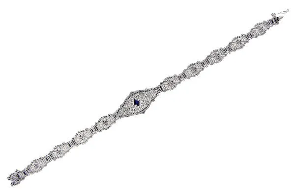 Art Deco Filigree Sapphire Bracelet in Sterling Silver
