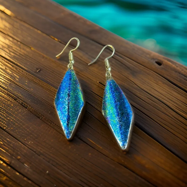 Art Deco Hand Painted Blue Green Wavy Earrings