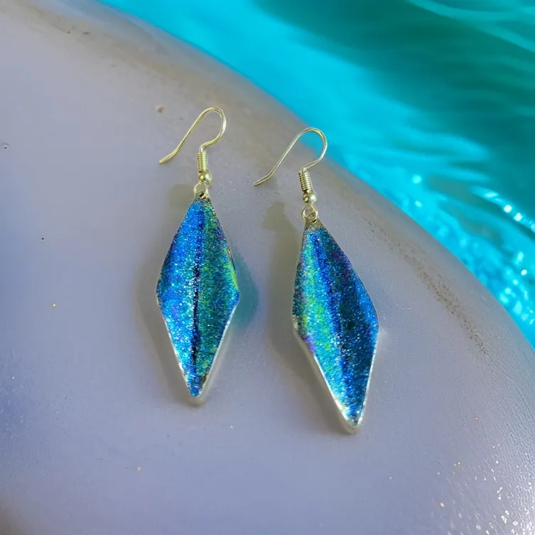 Art Deco Hand Painted Blue Green Wavy Earrings