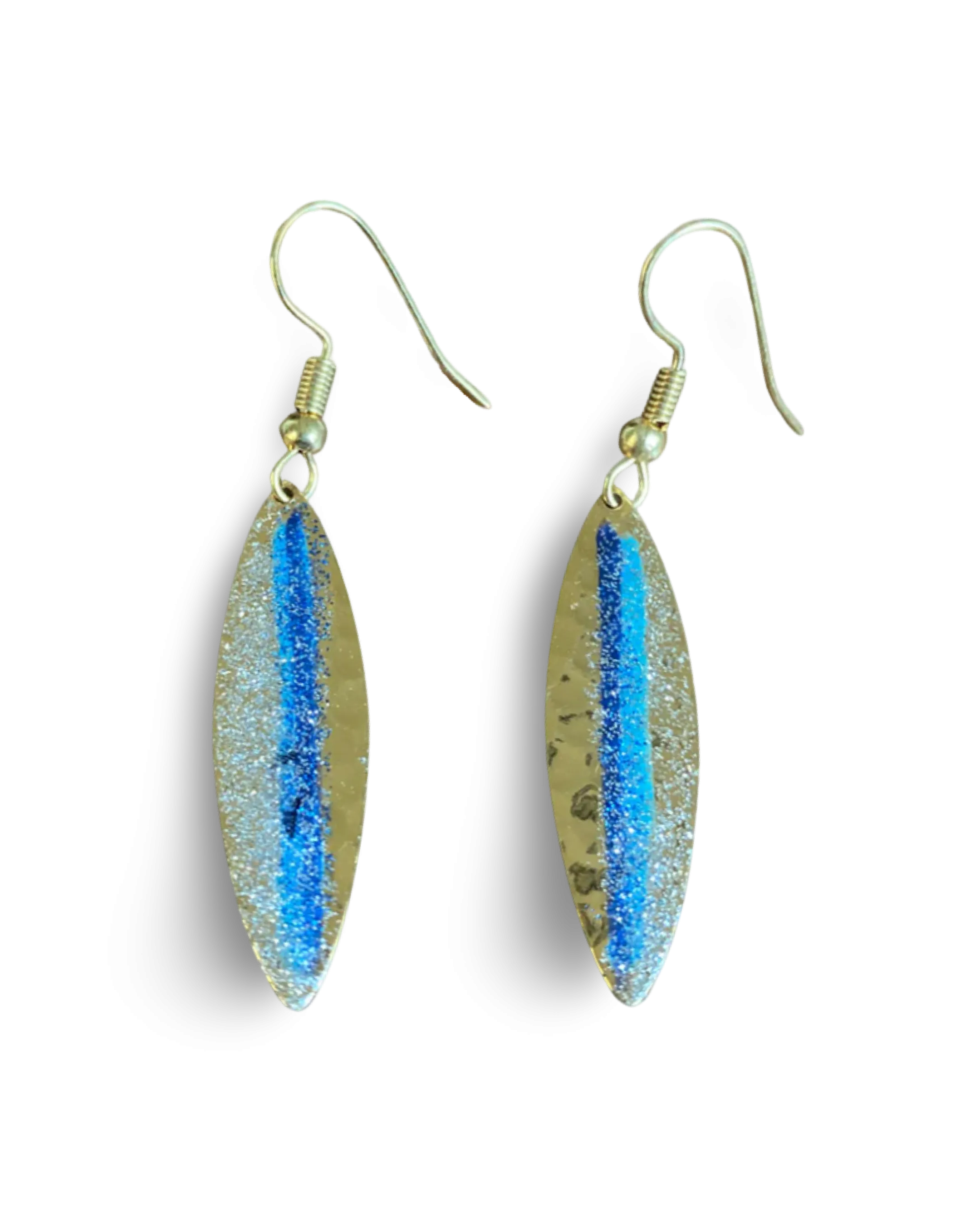 Art Deco Hand Painted Blue Mini Navette Earrings