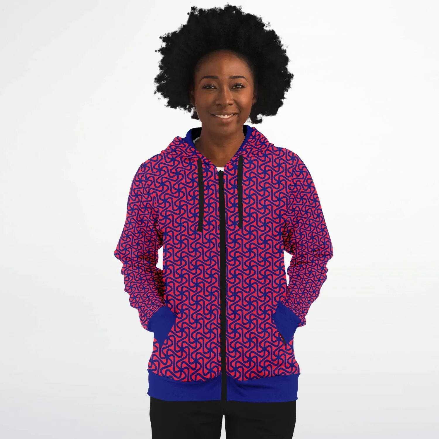 Art Deco Navy and Raspberry Hoodie