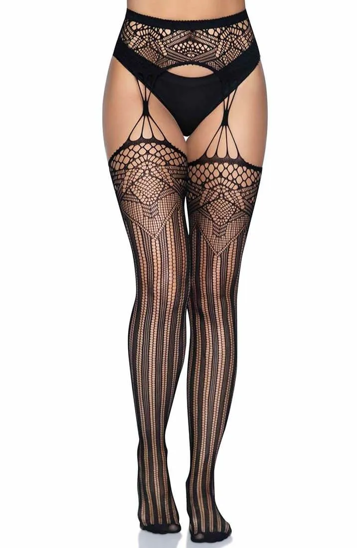 Art Deco net stockings with garter belt