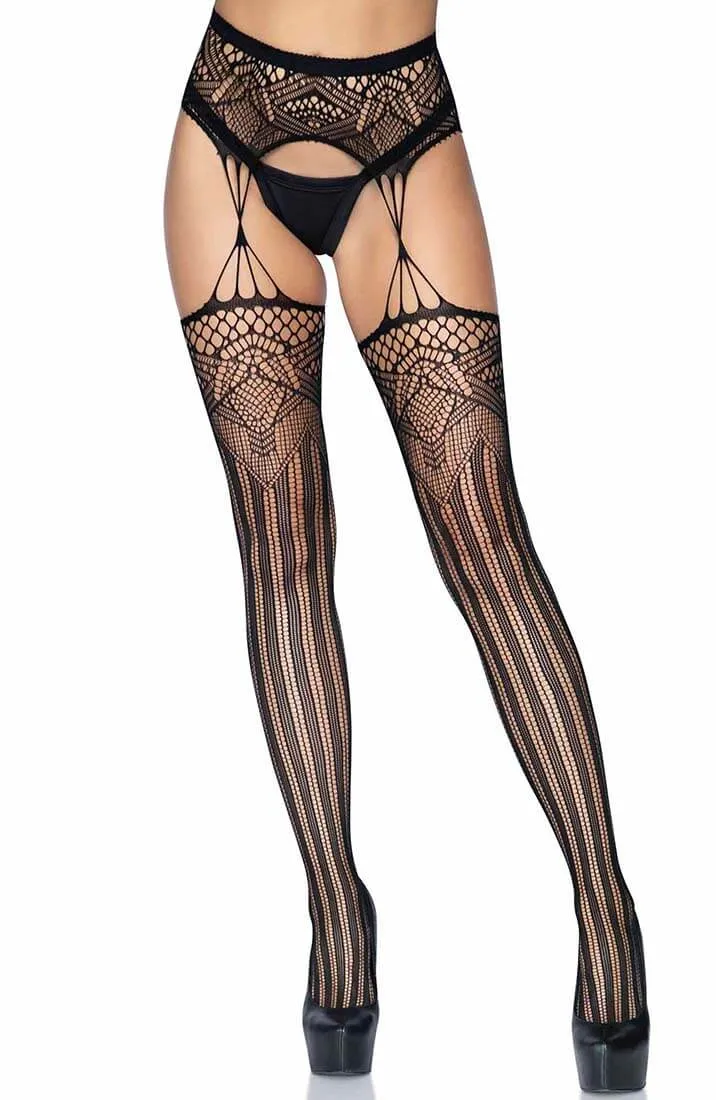 Art Deco net stockings with garter belt