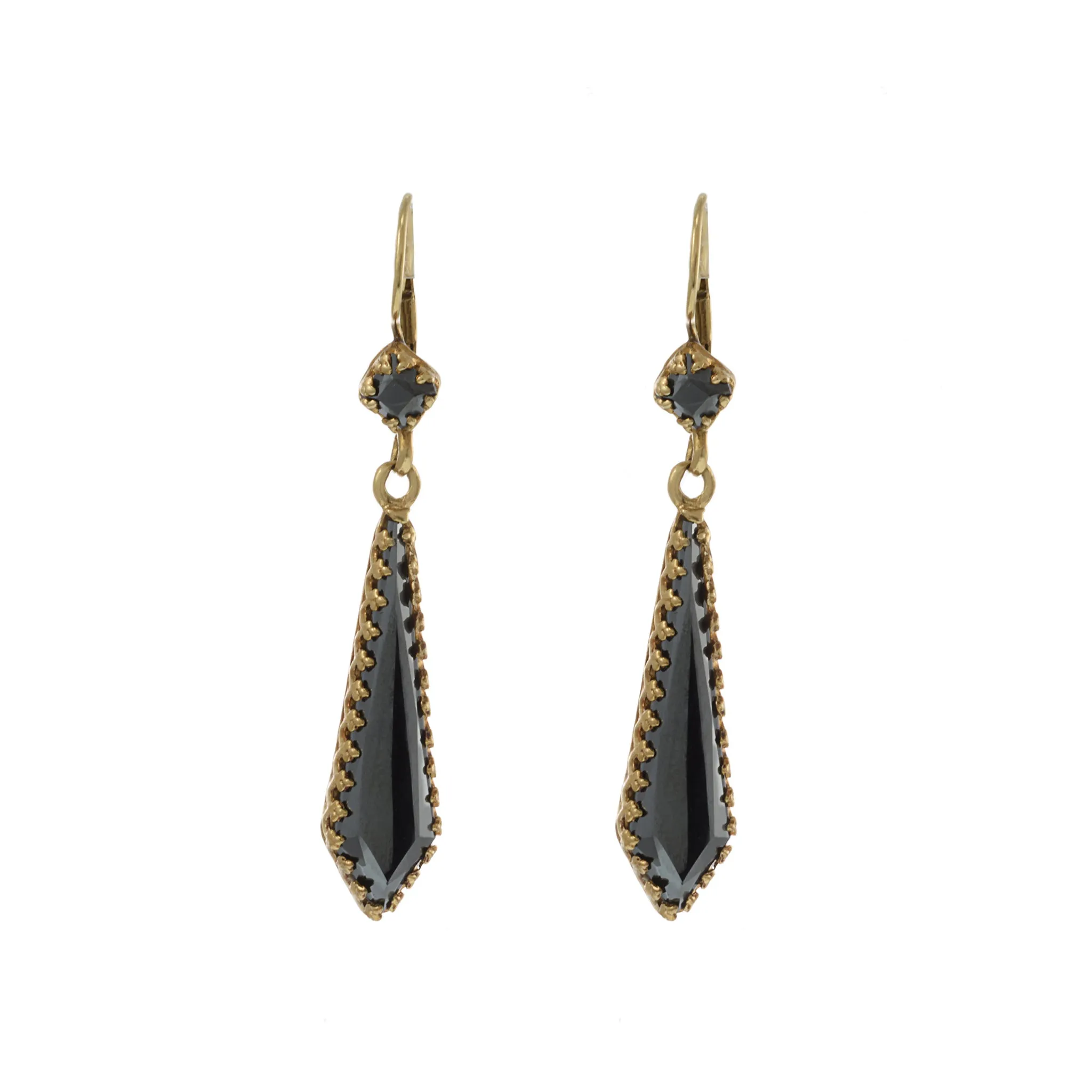 Art Deco Period Hematite Drop Earrings in 14kt Yellow Gold