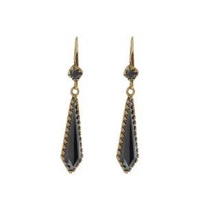 Art Deco Period Hematite Drop Earrings in 14kt Yellow Gold