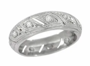 Art Deco Platinum Diamond Ellithorpe Vintage Parallelograms Wedding Band - Size 4
