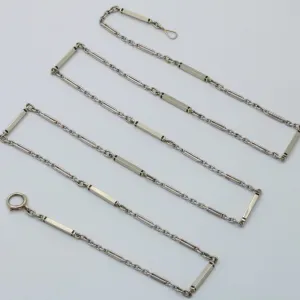 Art Deco Platinum Enamel Bar Link Chain, 27.5” Long
