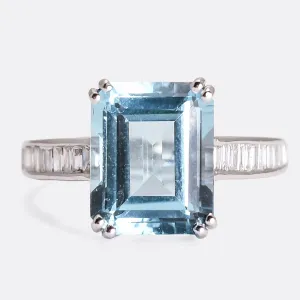 Art Deco Revival Aquamarine Solitaire Ring