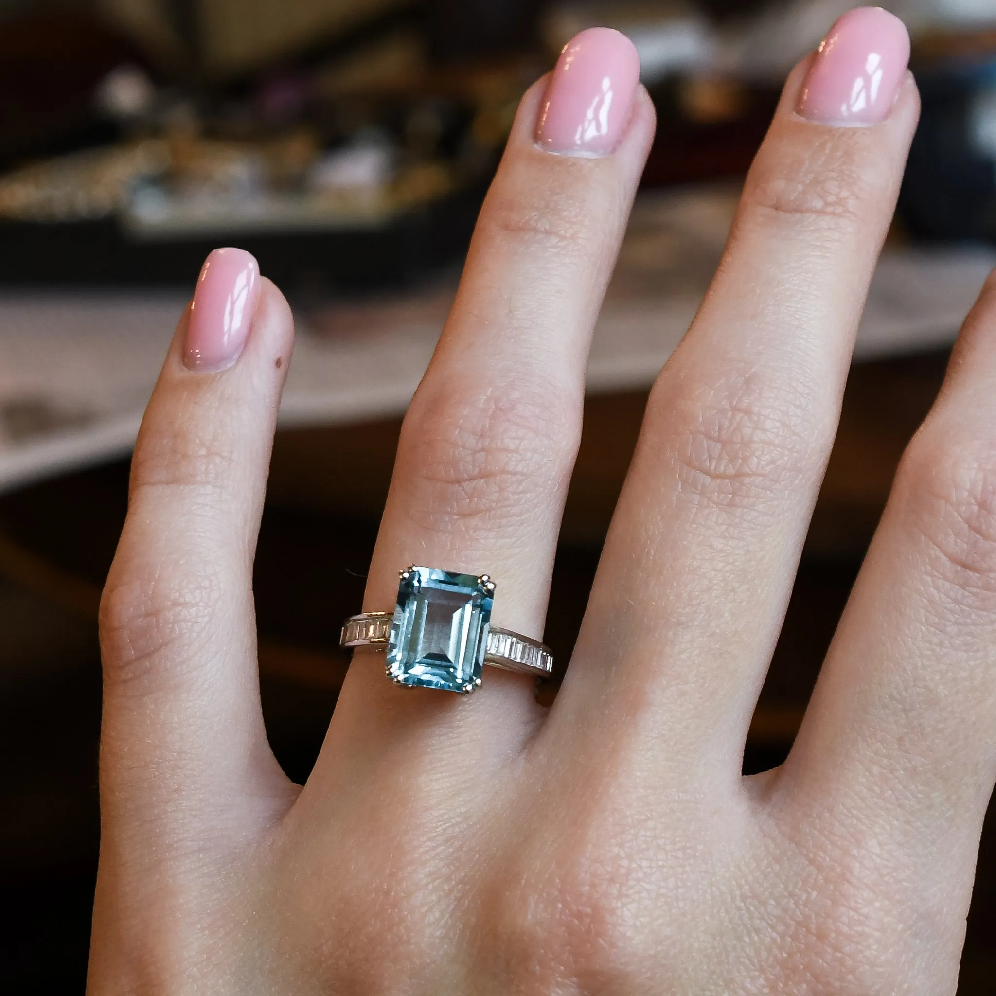 Art Deco Revival Aquamarine Solitaire Ring