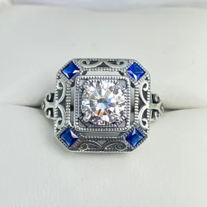 Art Deco Ring, Blue Sapphire Vintage Revival Jewelry #D68