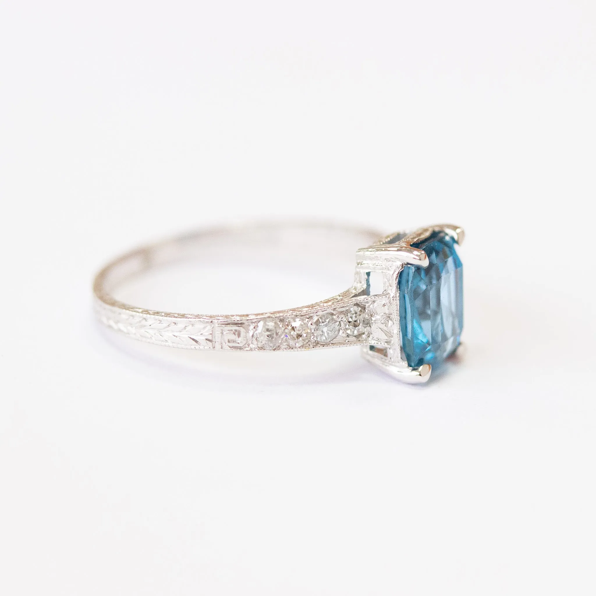 Art Deco Sapphire & Diamond Engagement Ring, Platinum