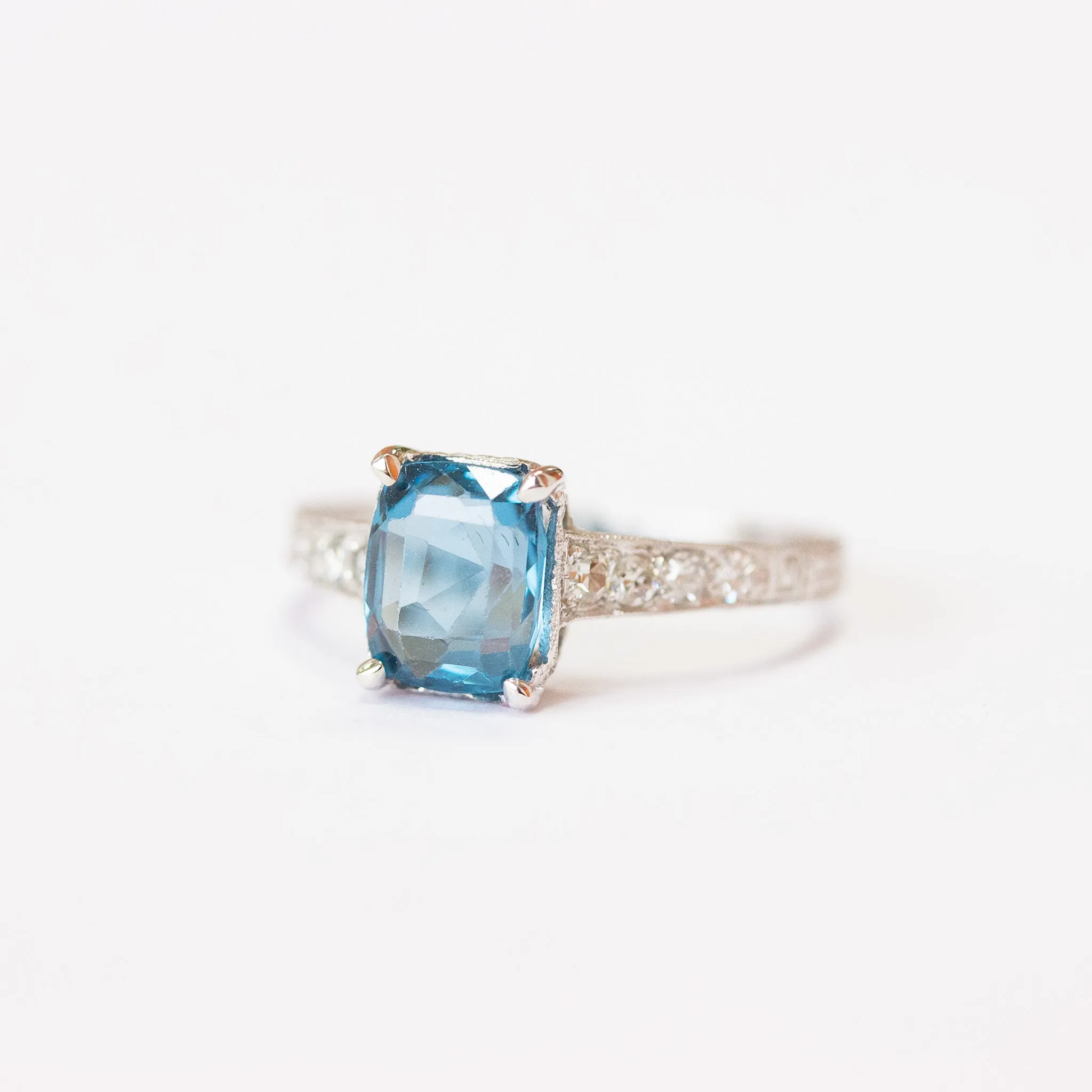 Art Deco Sapphire & Diamond Engagement Ring, Platinum