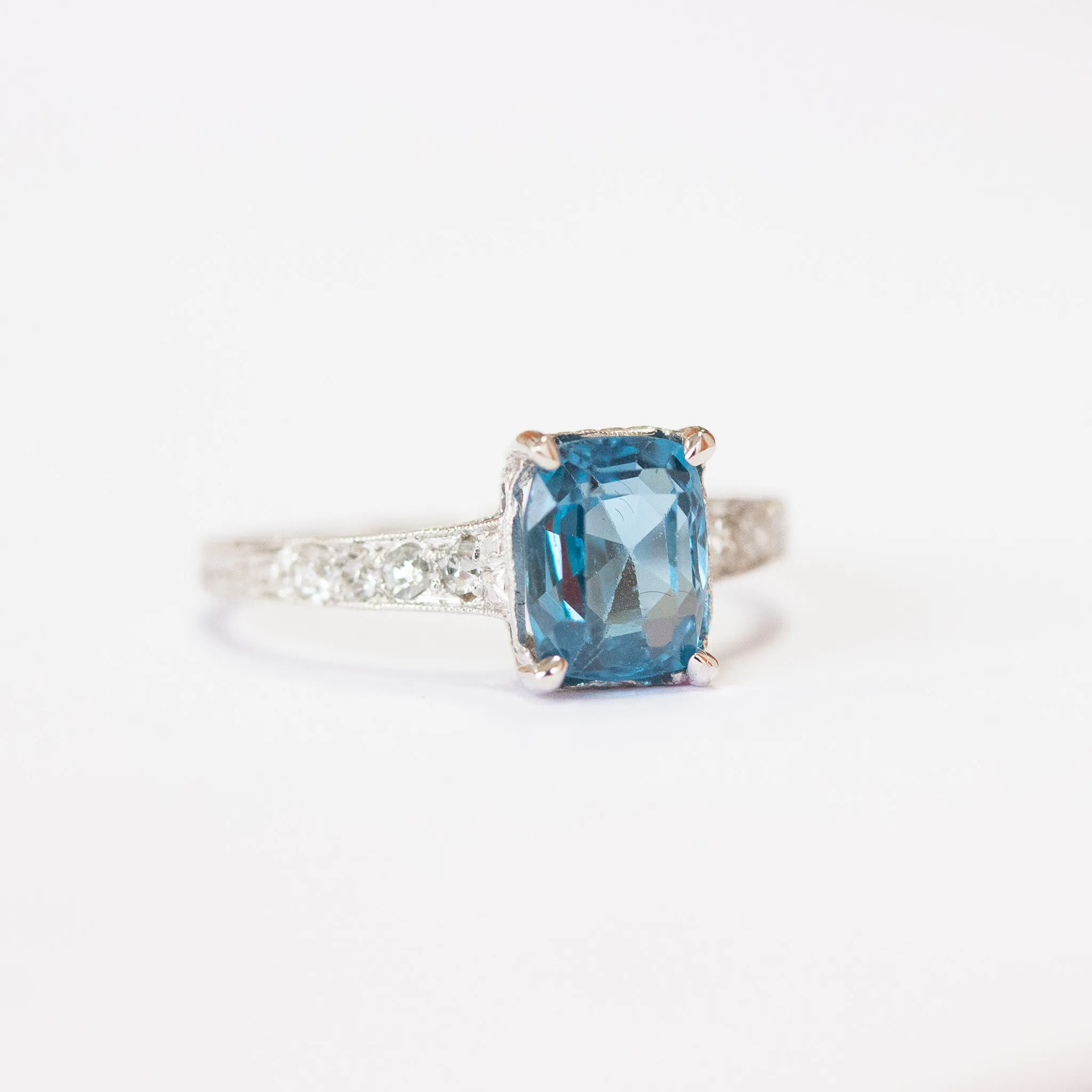 Art Deco Sapphire & Diamond Engagement Ring, Platinum