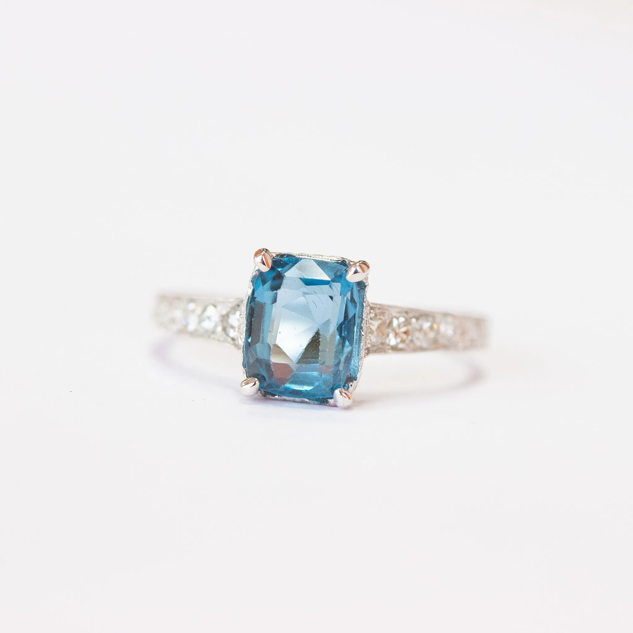 Art Deco Sapphire & Diamond Engagement Ring, Platinum