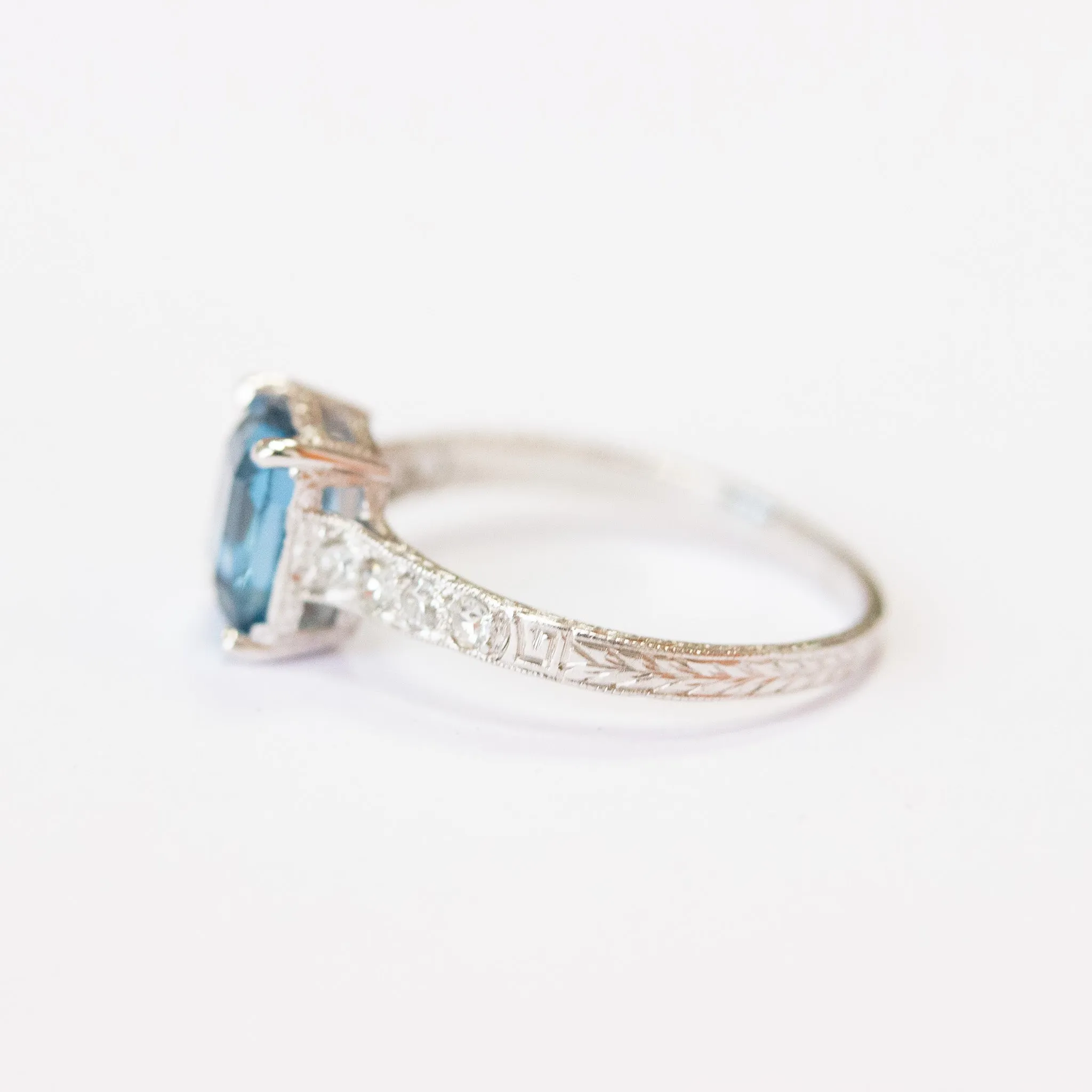 Art Deco Sapphire & Diamond Engagement Ring, Platinum