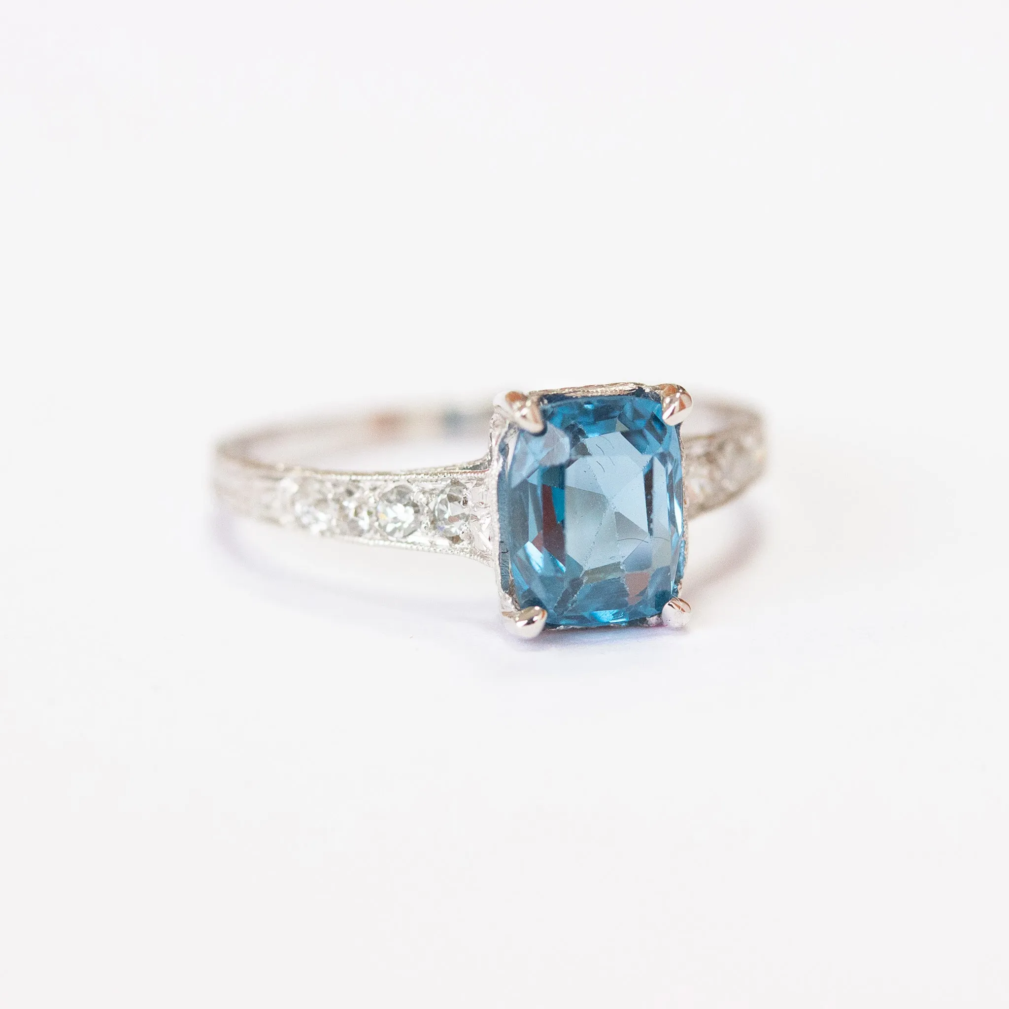 Art Deco Sapphire & Diamond Engagement Ring, Platinum
