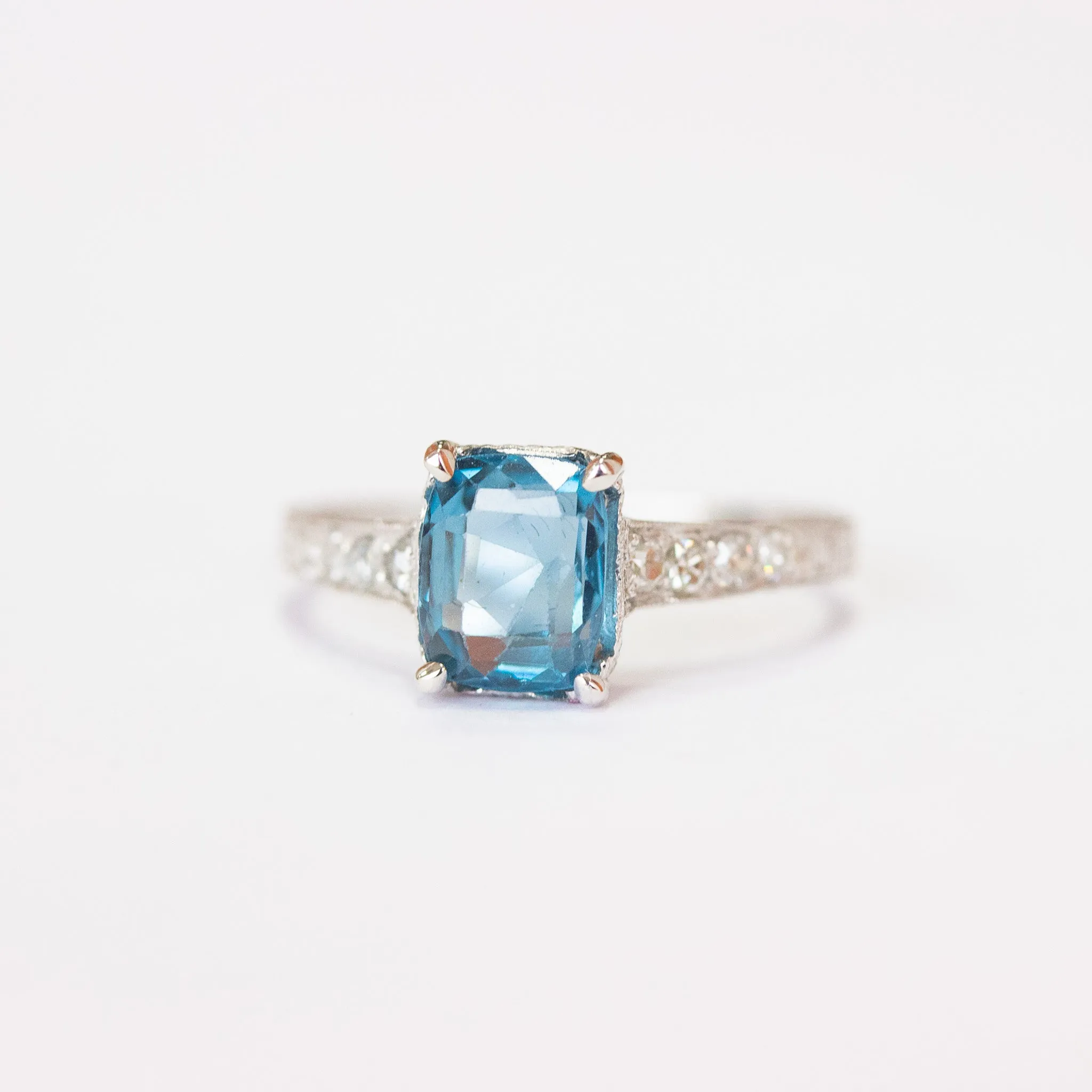 Art Deco Sapphire & Diamond Engagement Ring, Platinum