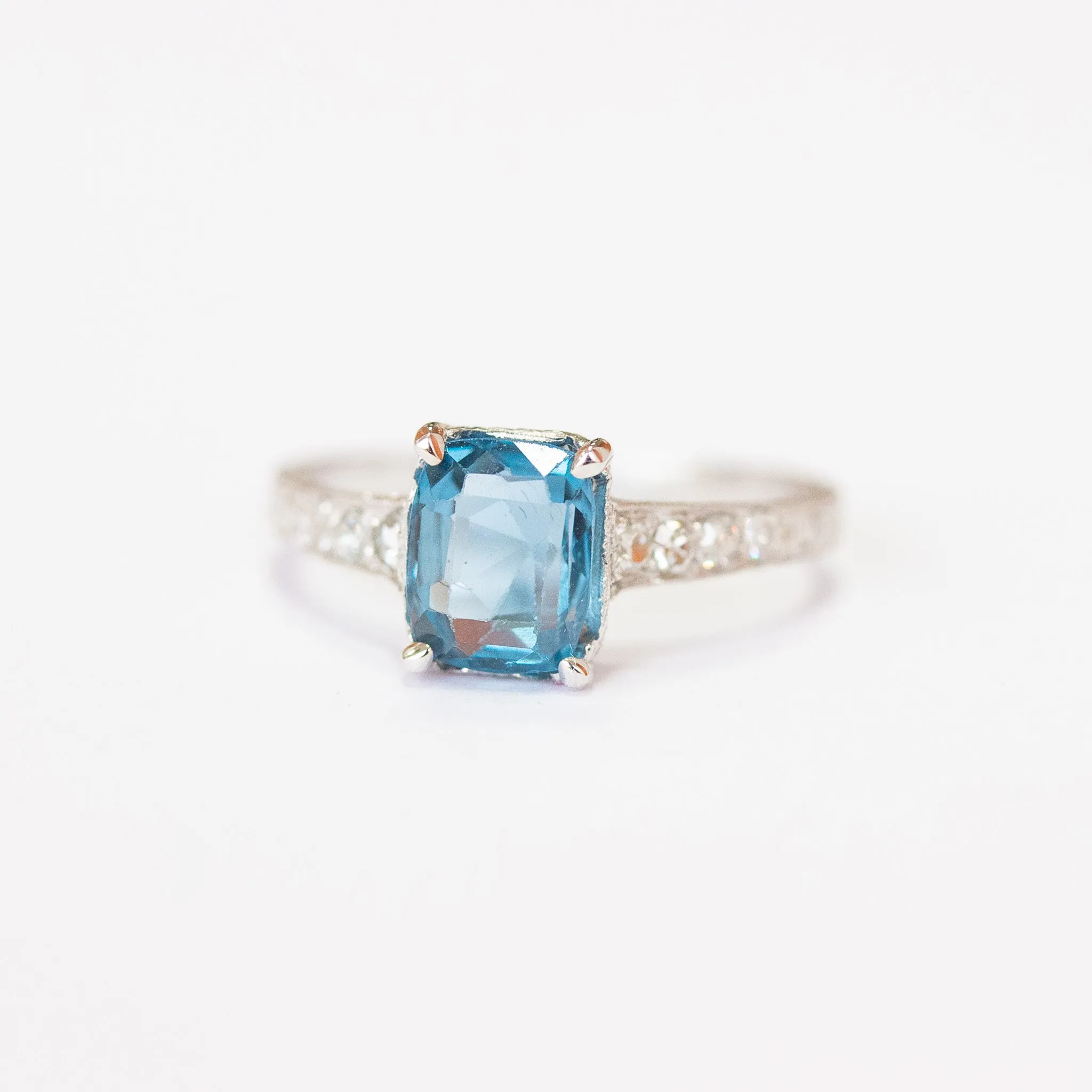 Art Deco Sapphire & Diamond Engagement Ring, Platinum