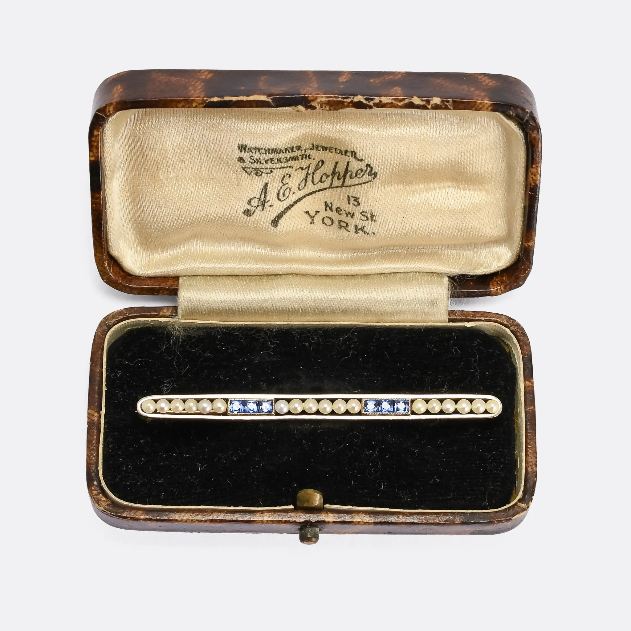 Art Deco Sapphire & Pearl Bar Brooch