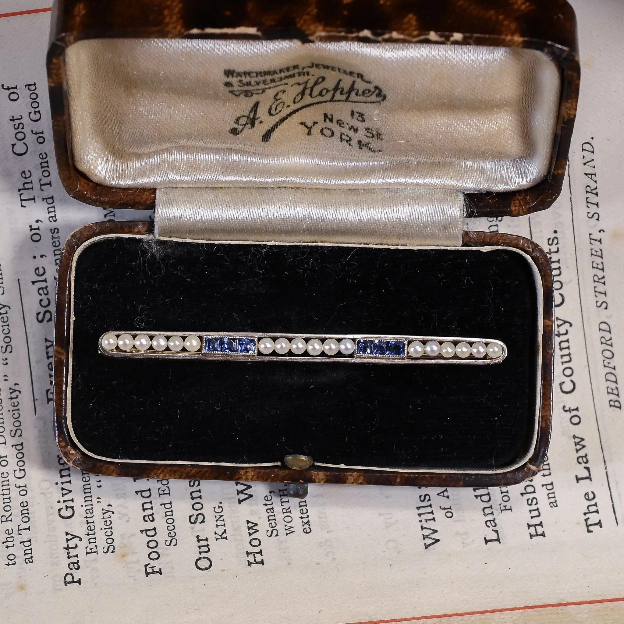 Art Deco Sapphire & Pearl Bar Brooch