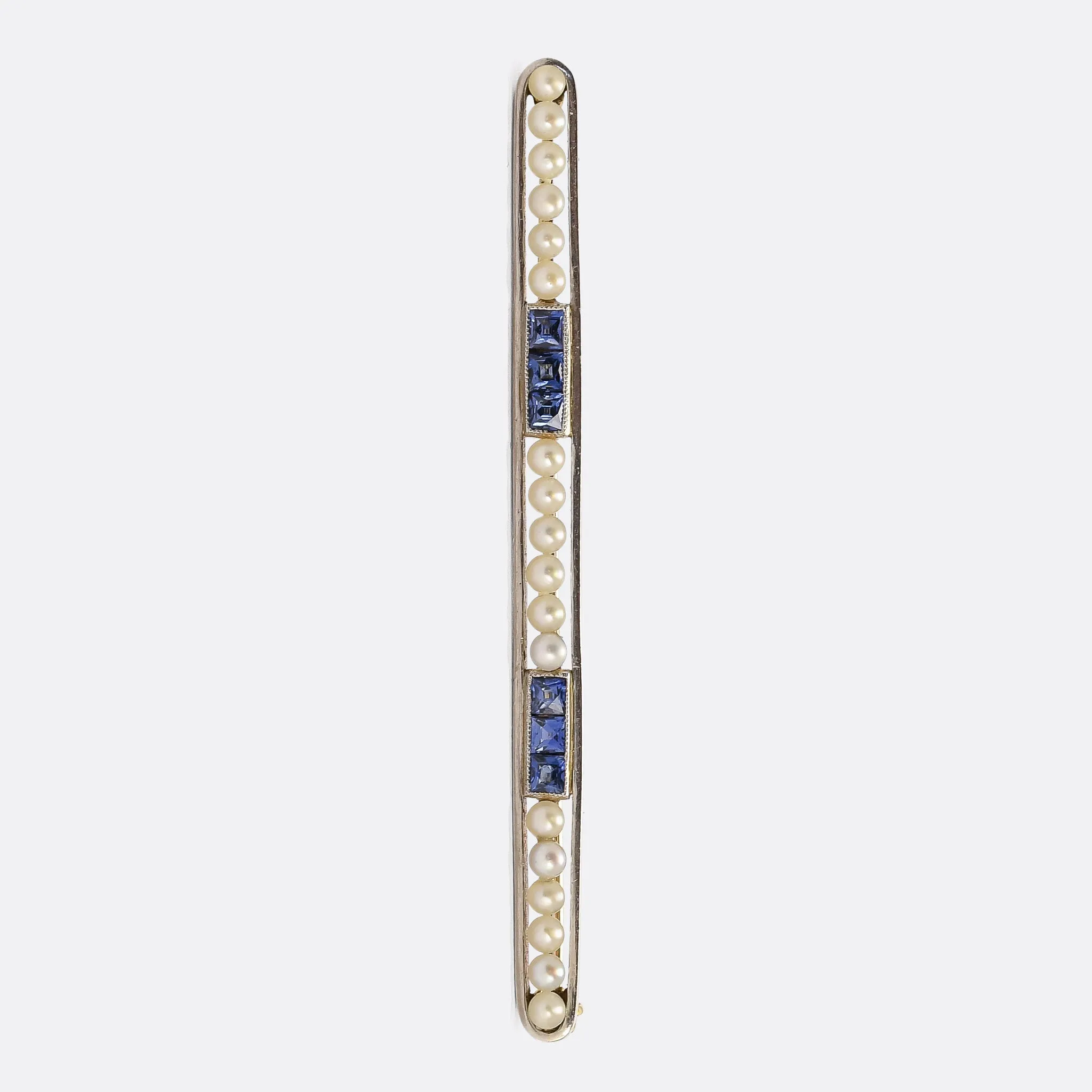 Art Deco Sapphire & Pearl Bar Brooch