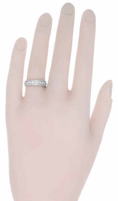 Art Deco Sculptural Floral Wedding Ring in White Gold - 5mm Wide