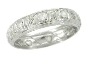 Art Deco Sharon Vintage Wedding Band in Platinum with Diamonds - Size 8