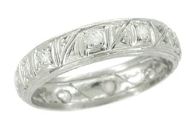 Art Deco Sharon Vintage Wedding Band in Platinum with Diamonds - Size 8