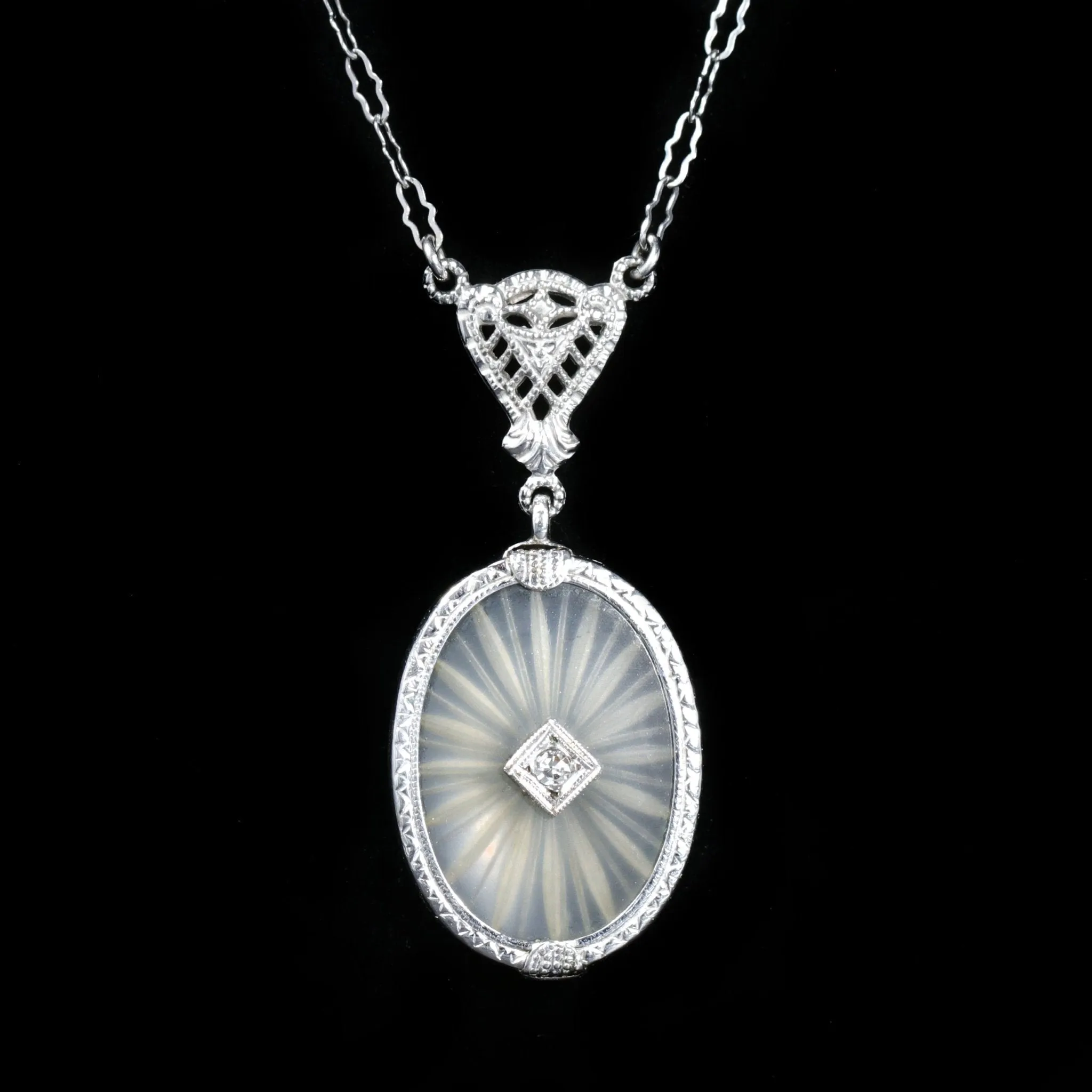 Art Deco Single Cut Diamond and Camphor Glass Necklace