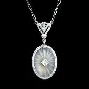 Art Deco Single Cut Diamond and Camphor Glass Necklace