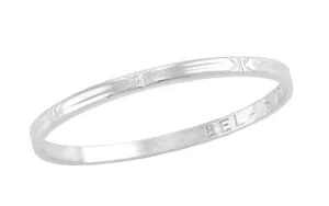 Art Deco Stars and Bars Vintage Belais Wedding Band in 18 Karat White Gold