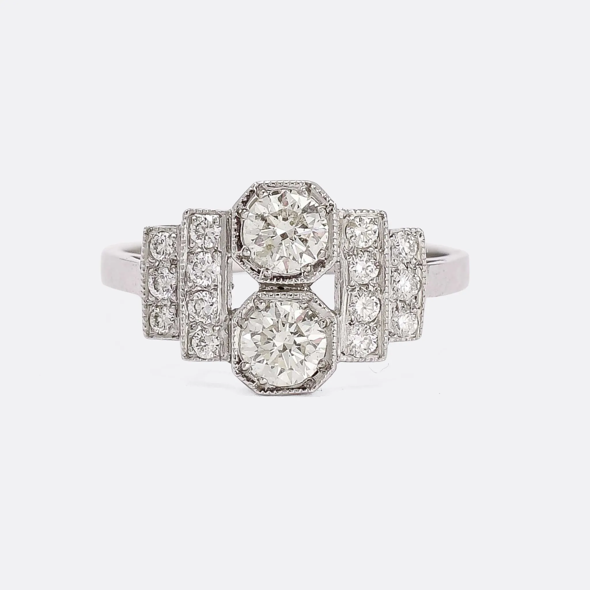 Art Deco Stepped Shoulder "Toi Et Moi" Engagement Ring