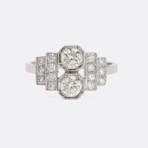 Art Deco Stepped Shoulder "Toi Et Moi" Engagement Ring