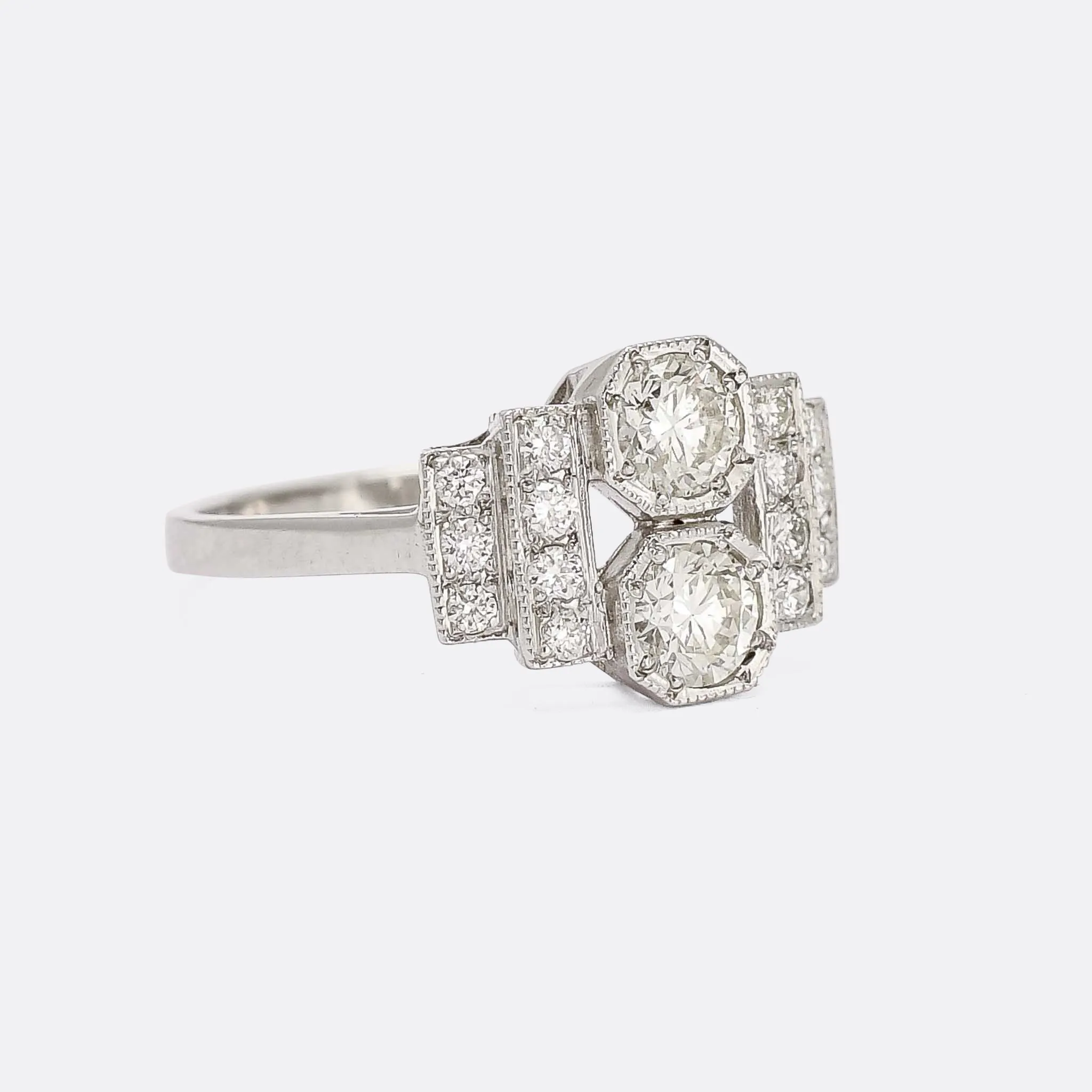 Art Deco Stepped Shoulder "Toi Et Moi" Engagement Ring