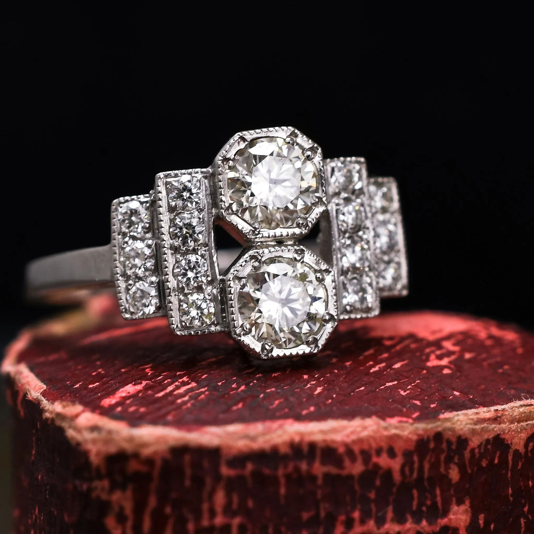Art Deco Stepped Shoulder "Toi Et Moi" Engagement Ring