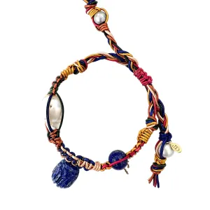 Autumn Blue Lapis Scarab Leather Bracelet