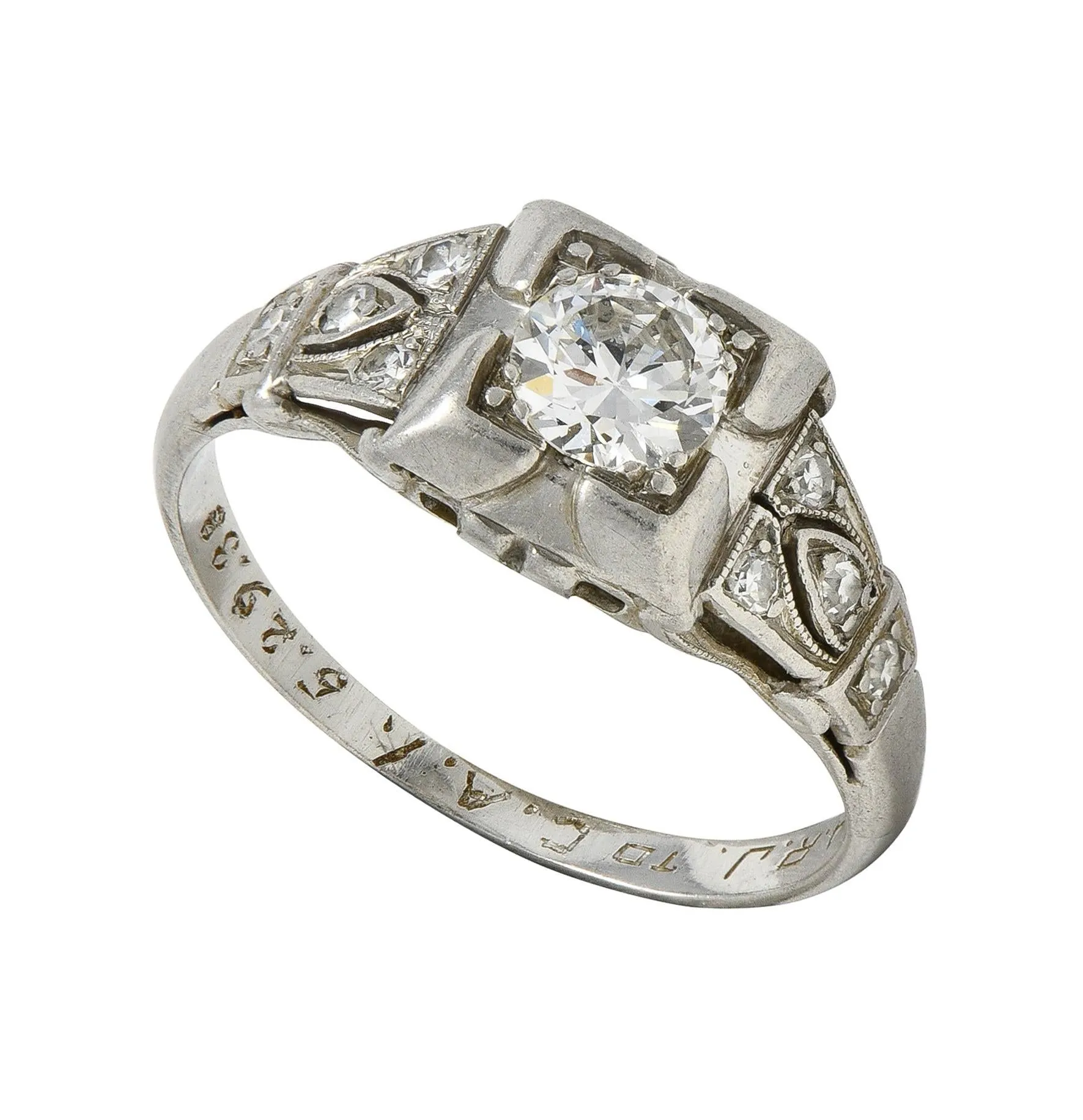 Bailey Banks & Biddle 1938 Art Deco 0.40 CTW Diamond Platinum Vintage Engagement Ring