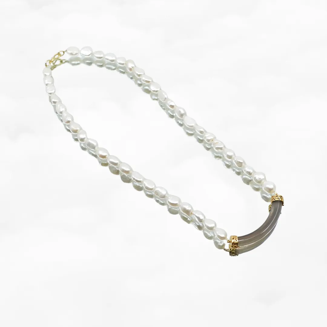 Baroque Pearl Crystal Curve Tube Necklace