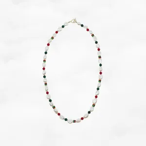 Baroque Pearl Necklace and Bracelet Set (Red and Green)