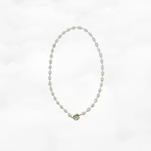 Beaded Baroque Pearl and Jade Necklace Gold