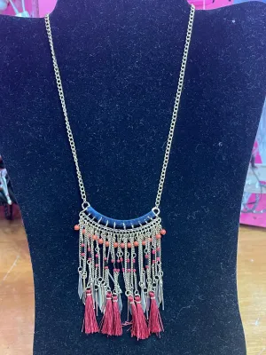 Beaded Gold Tassel Necklace