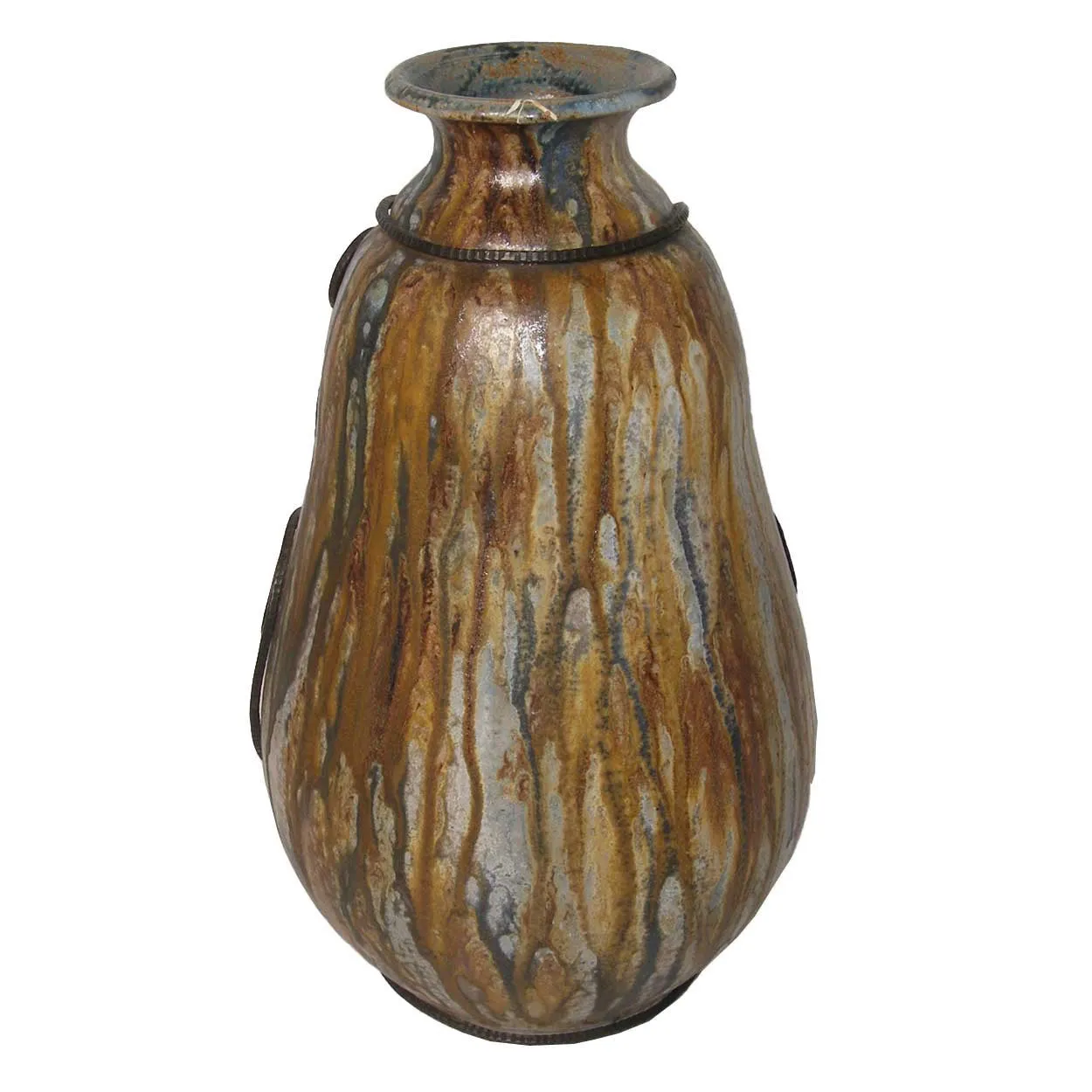 Belgian Art Deco ROGER GUERIN and F. CARION Iron and Stoneware Pottery Vase